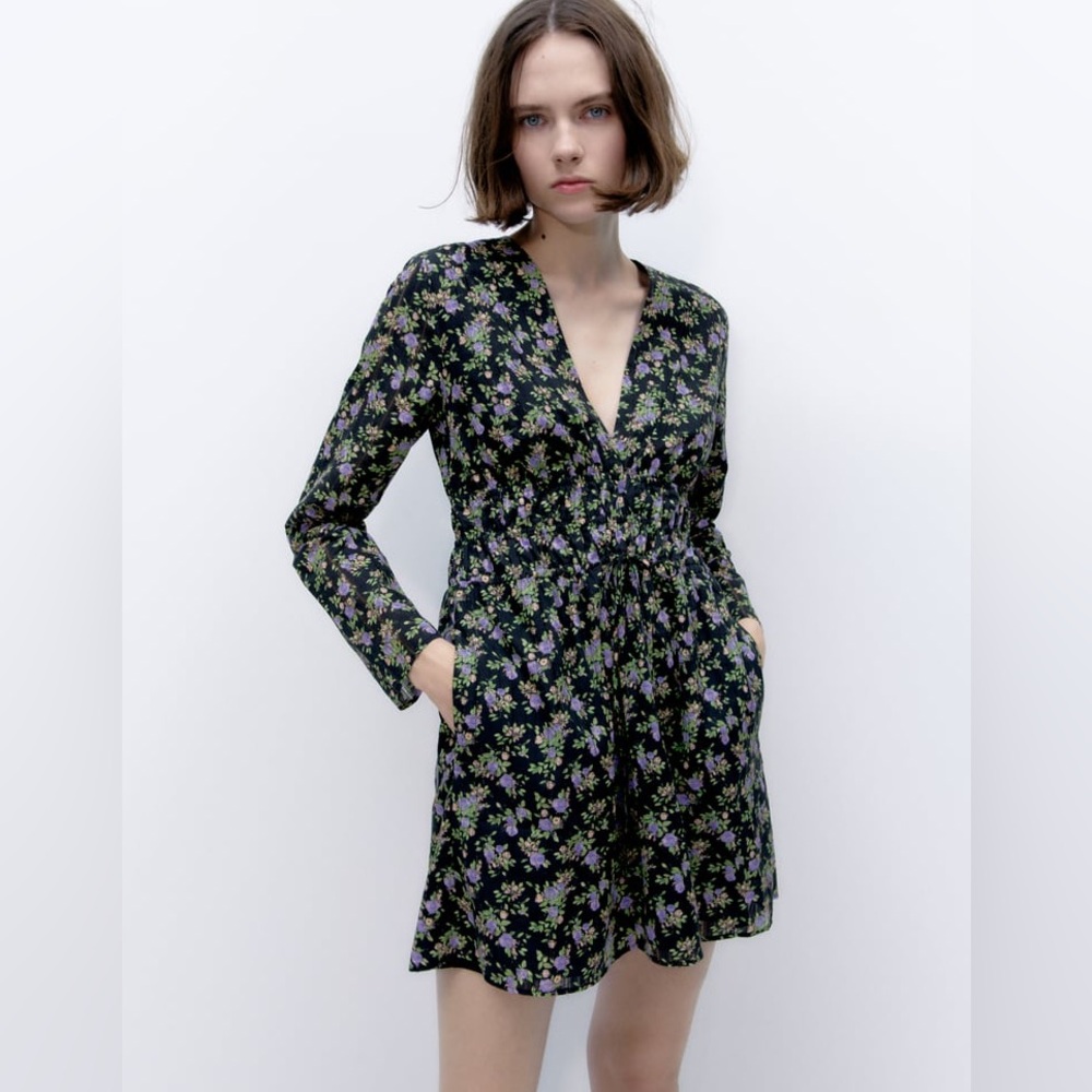 Zara NWT Textured Weave Floral Dress